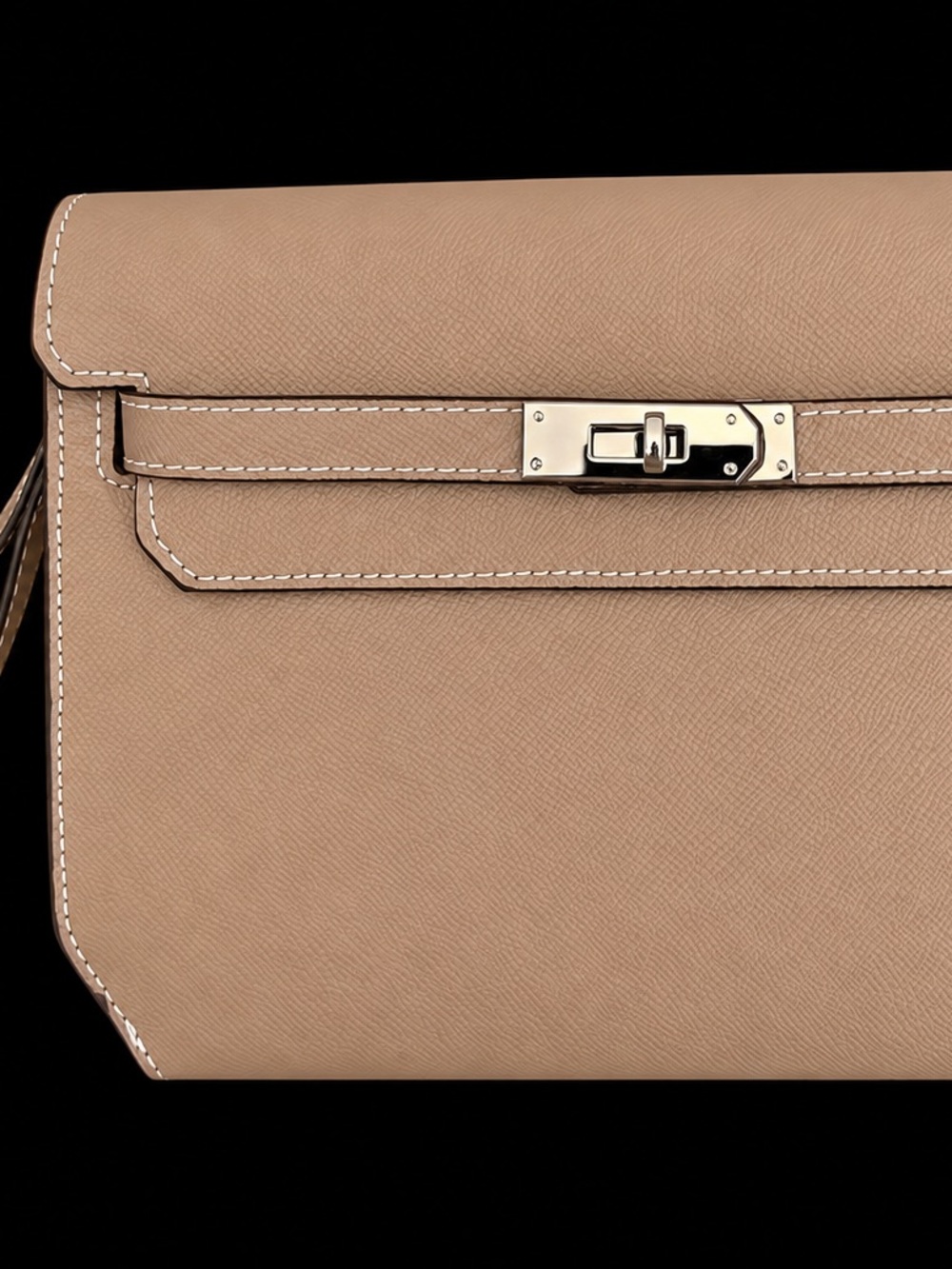 Real Leather Taupe Clutch/Shoulder/Crossbody Bag with Silver Hardware